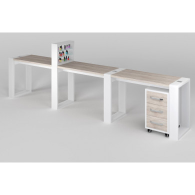 Трёхместный маникюрный стол &quot;Matrix&quot; с подставкой для лаков и тумбой